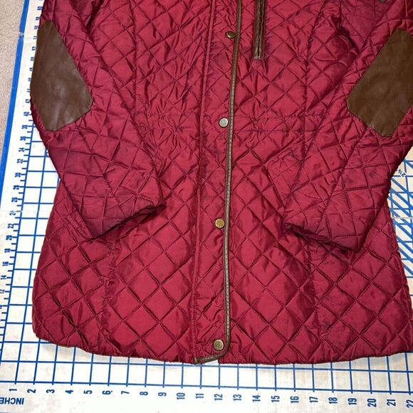 Ralph Lauren Diamond Quilted Jacket Red Faux Leather Trim Women's Size S - Picture 5 of 8